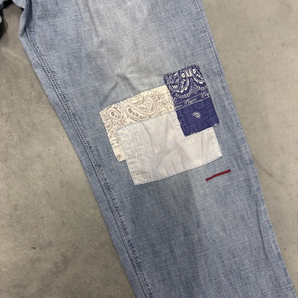A.Tiziano Mens Patchwork Bandana Denim Jeans Blue Size 34